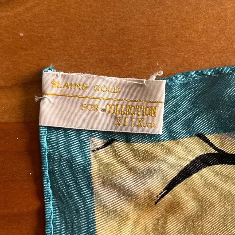 Vintage Elaine Gold Seashell and Fish Silk Scarf